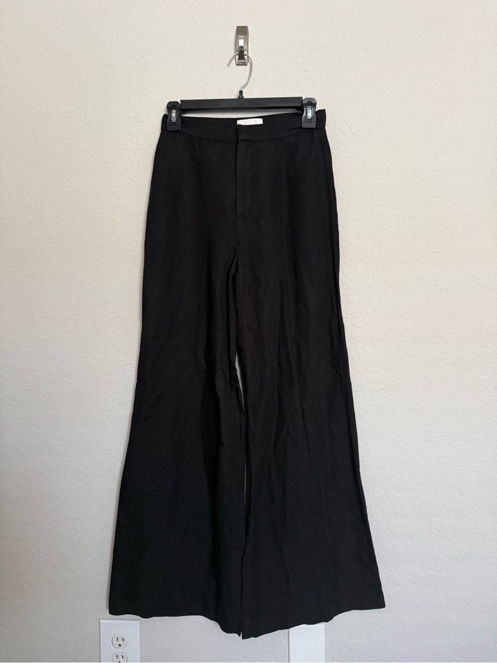 NWT H&M Black Linen Blend Wide Leg Pants Size 2 Coastal Minimalist Preppy Boho